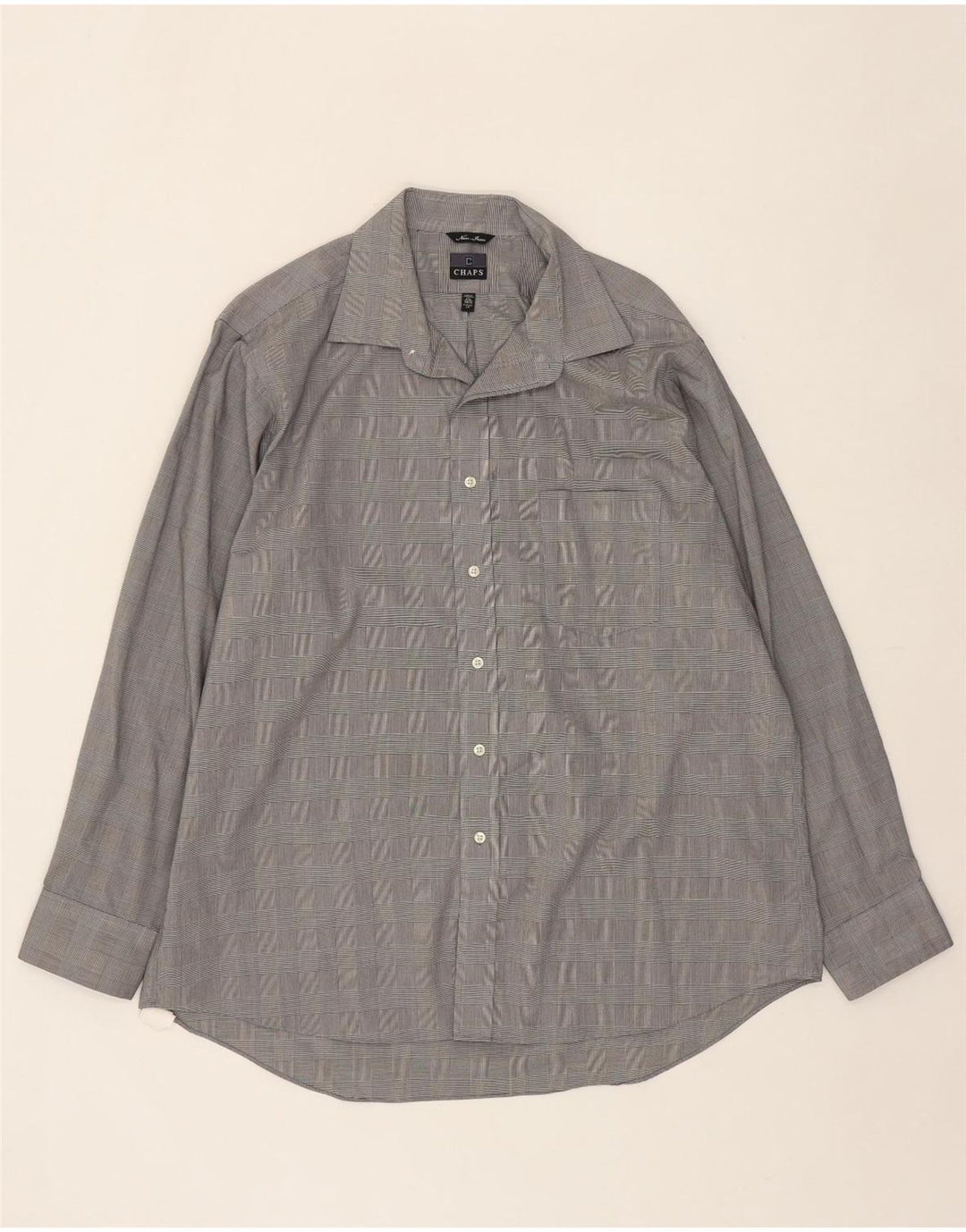 CHAPS Mens Classic Fit Shirt Size 17 1/2 XL Grey Houndstooth Cotton Vintage Chaps and Second-Hand Chaps from Messina Hembry 