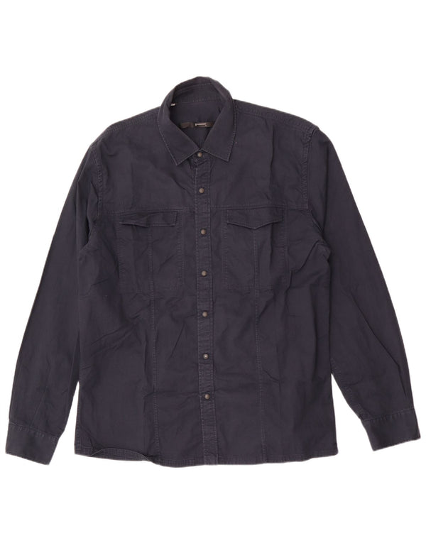 Camicia western vintage da uomo 2XL in cotone blu navy