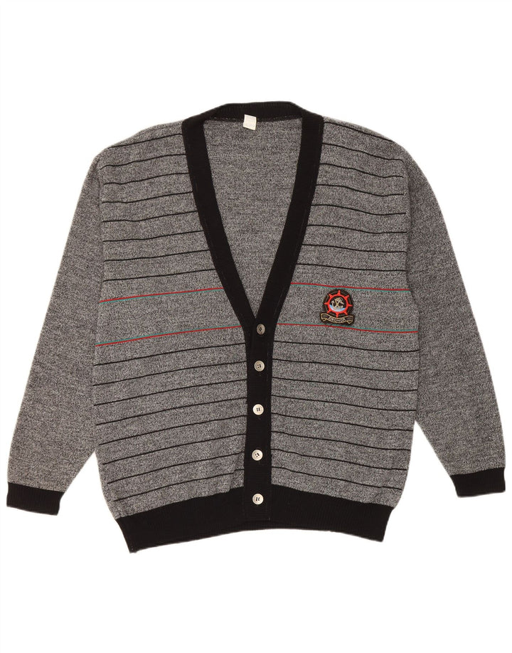 Maglione cardigan vintage da uomo IT 50 grigio medio a righe