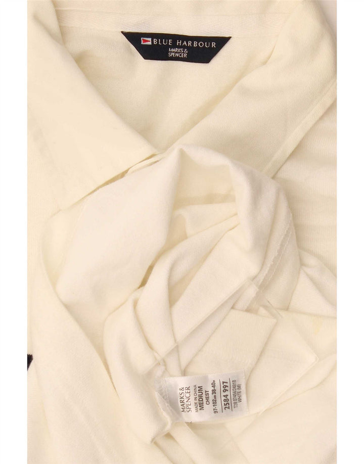 Marks & Spencer Mens Blue Harbour Polo Shirt Medium Off White Striped