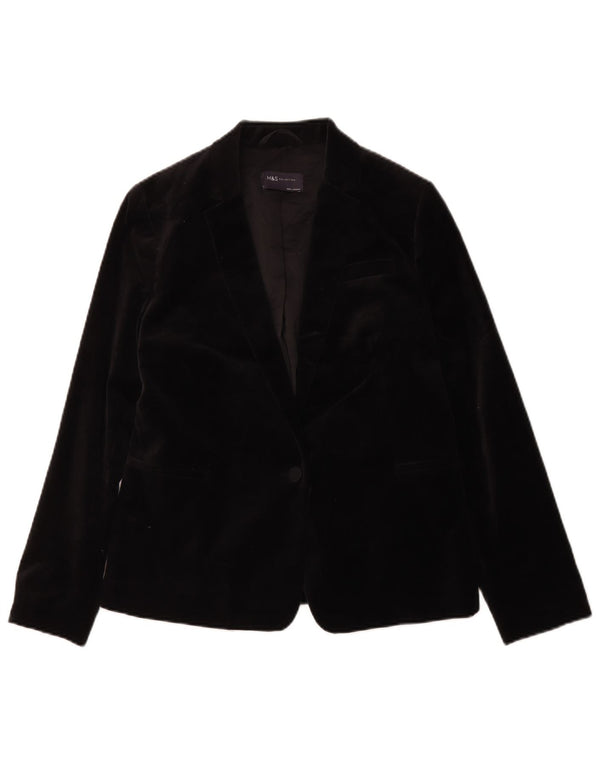 Marks & Spencer Veste blazer en velours à 1 bouton pour femme UK 10 Small Noir