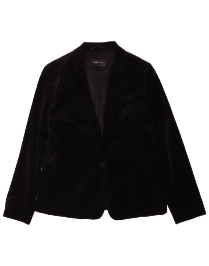 Marks & Spencer Veste blazer en velours à 1 bouton pour femme UK 10 Small Noir
