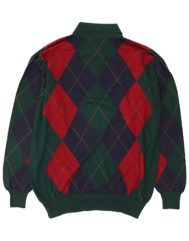 Sky & Eagle Mens Polo Neck Jumper Sweater Large Green Argyle/Diamond