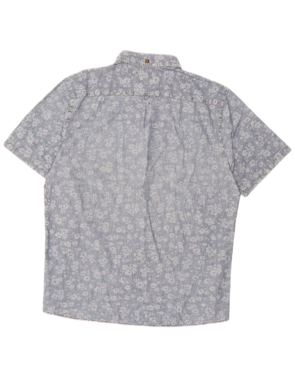 Marlboro Classics Herren-Pulloverhemd, kurzärmelig, schmale Passform, 2XL, blaues Blumenmuster