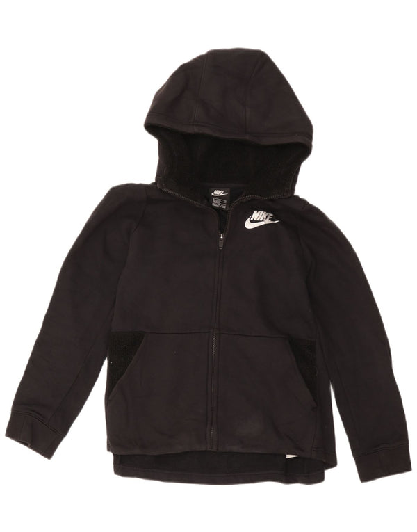 Nike Girls Zip Hoodie πουλόβερ 13-14 ετών XL μαύρο βαμβακερό