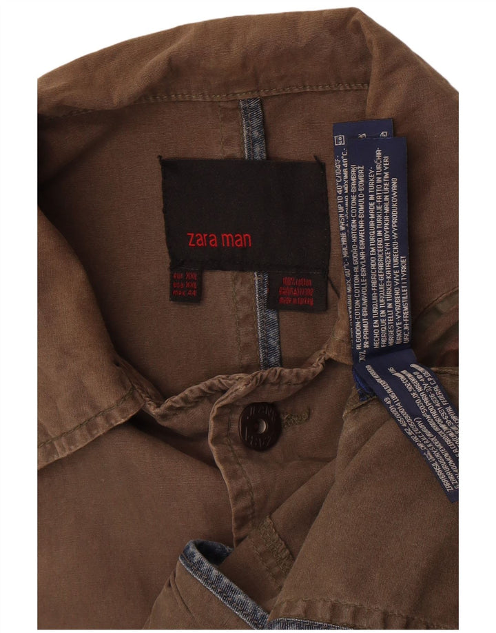 Zara Mens Military Jacket UK 44 2XL Brown Cotton