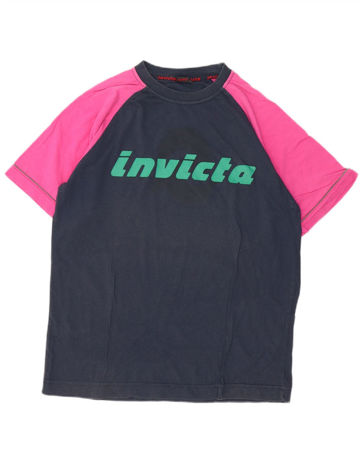 Invicta Mens Graphic T-Shirt Top Medium Navy Blue Colourblock Cotton