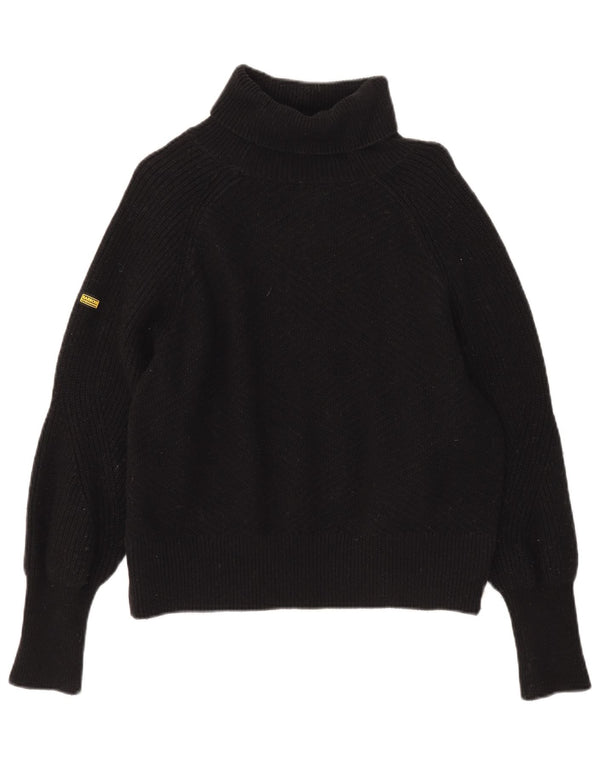 Barbour Pull surdimensionné à col roulé pour femme UK 10 Petit coton noir