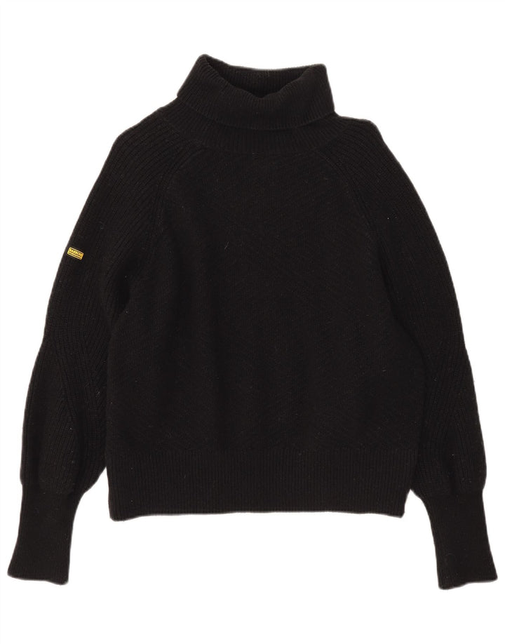 Barbour Womens Oversized Roll Neck Jumper Sweater UK 10 Small Black Cotton