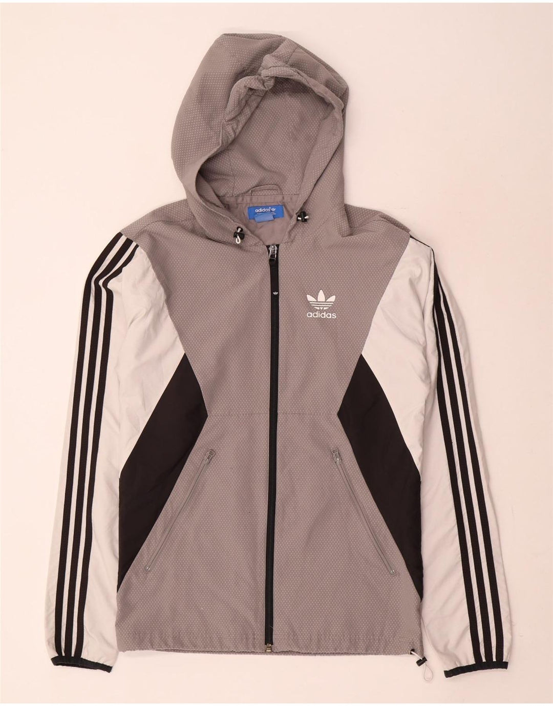 Adidas Mens Hooded Rain Jacket UK 34 XS Grey Colourblock Polyester