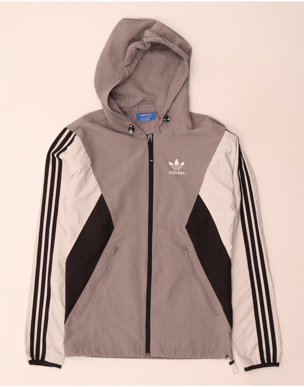 Adidas Mens Hooded Rain Jacket UK 34 XS Grey Colourblock Polyester