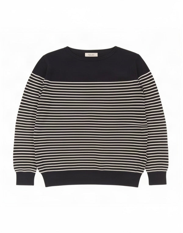Maglione Zara da uomo con scollo a barchetta, cotone a righe grandi blu navy
