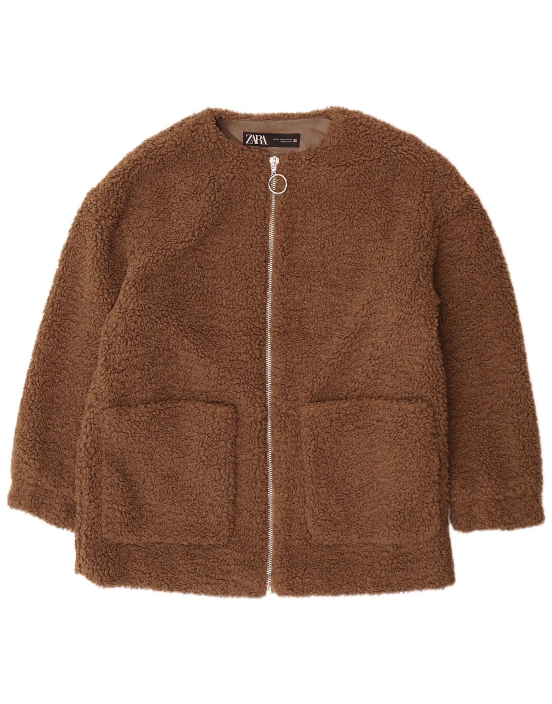 Женская флисовая куртка оверсайз Teddy Bear Zara UK 6 XS, коричневый полиэстер