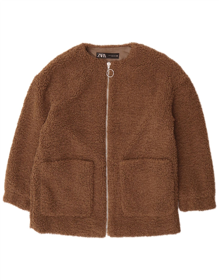Женская флисовая куртка оверсайз Teddy Bear Zara UK 6 XS, коричневый полиэстер