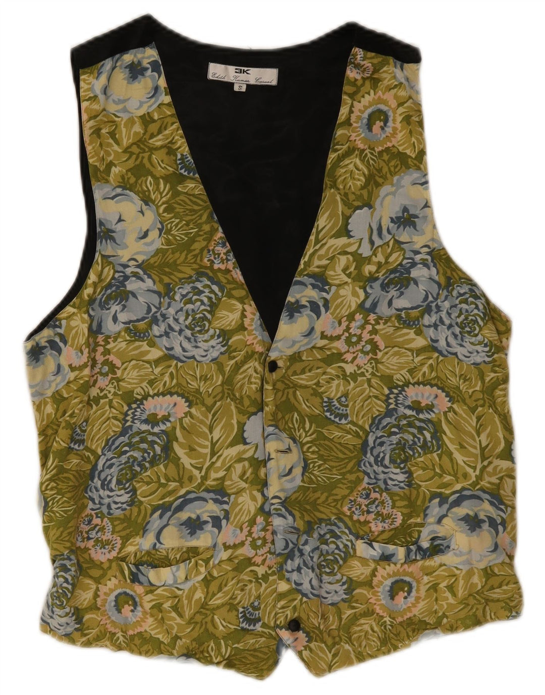 3K Mens Waistcoat Small Green Floral Cotton
