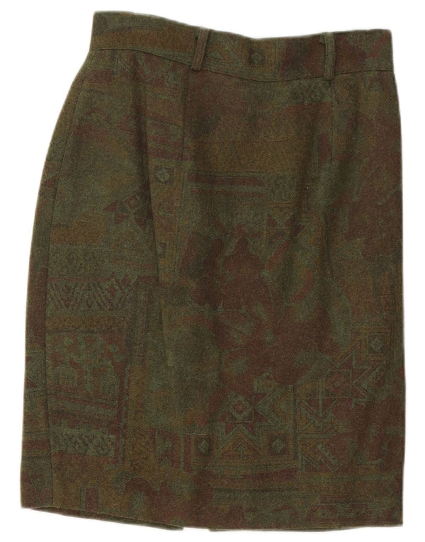 Vintage Womens Pencil Skirt W26 Small  Green Geometric