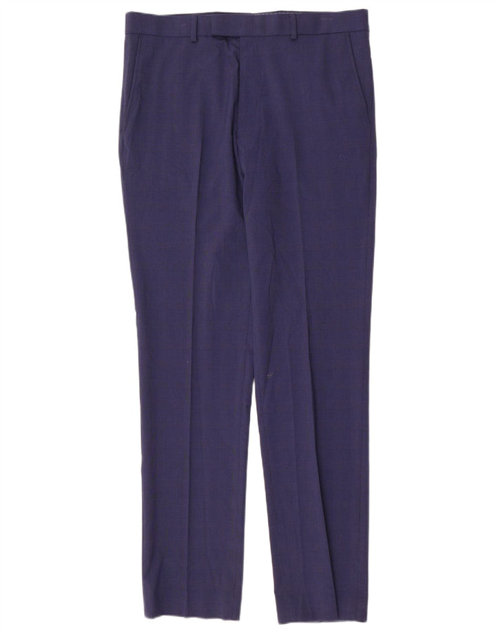 Marks & Spencer Mens Slim Fit Suit Trousers W34 L33 Blue Houndstooth