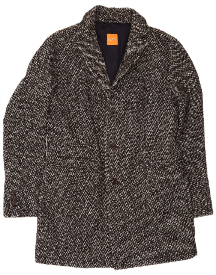 Hugo Boss Mens Overcoat UK 52 XL Grey Flecked Polyacrylic