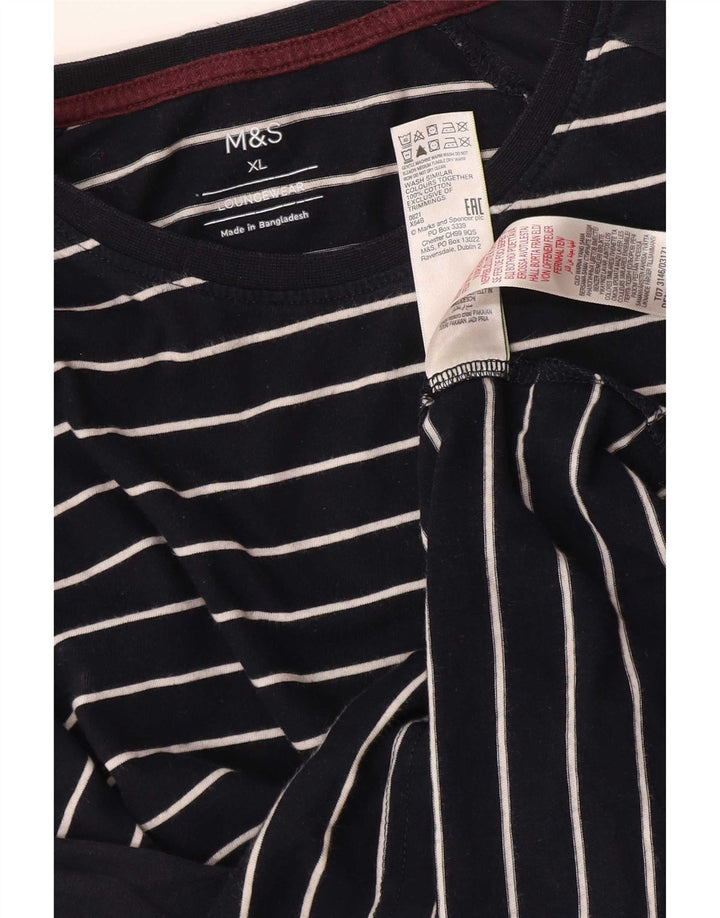 Marks & Spencer Top da uomo a maniche lunghe XL in cotone a righe blu navy