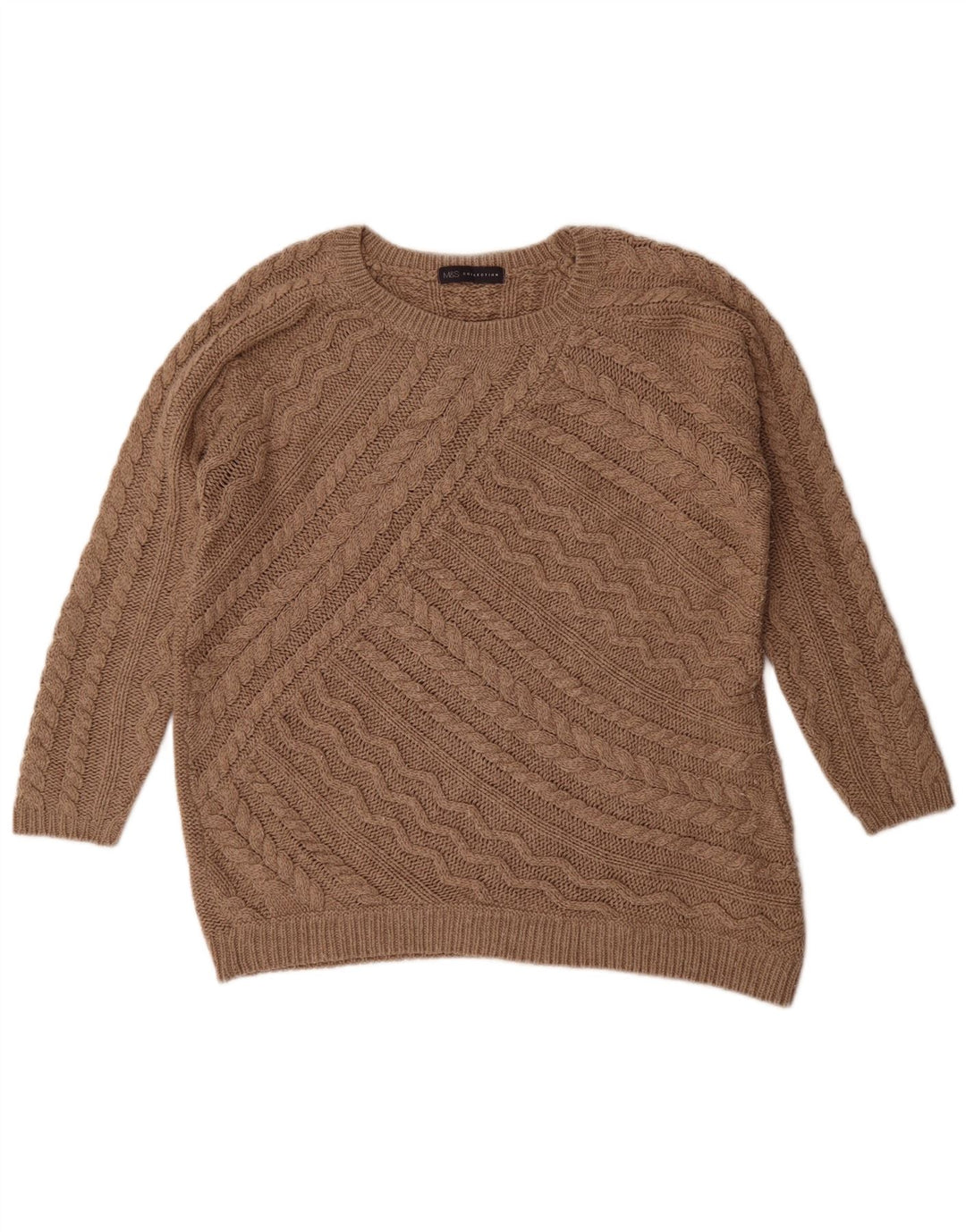Marks & Spencer Womens Oversized Crew Neck Jumper Sweater UK 14 Large Brown