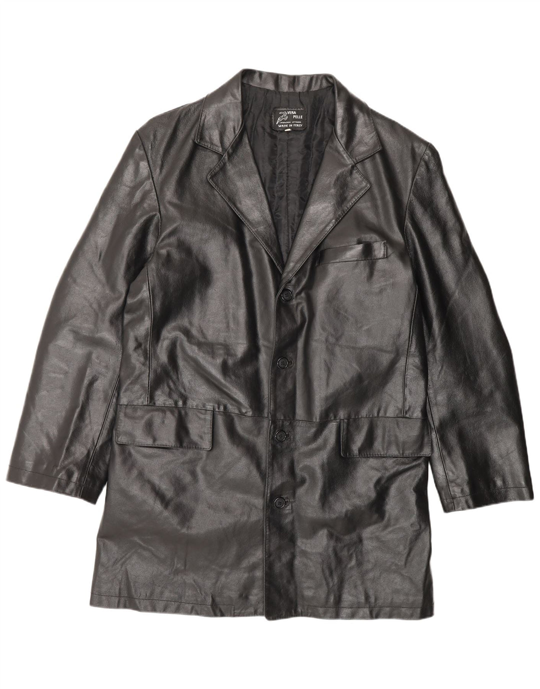 Vintage Mens Leather Coat IT 56 3XL Black Leather