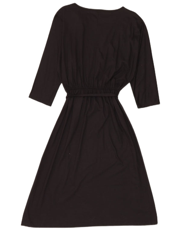 Vintage Damen Fledermaus-A-Linien-Kleid IT 42 Mittelschwarze Baumwolle
