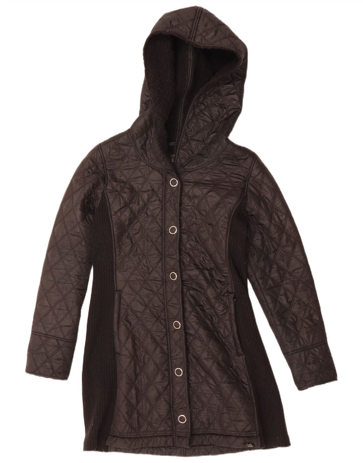 PRANA Womens Hooded Quilted Jacket UK 14 Medium Black Polyester