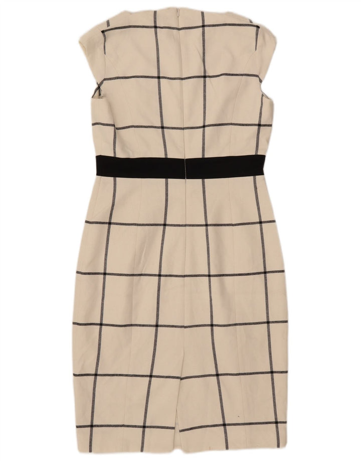 Karen Millen Womens Sheath Dress UK 10 Small Off White Check Polyester