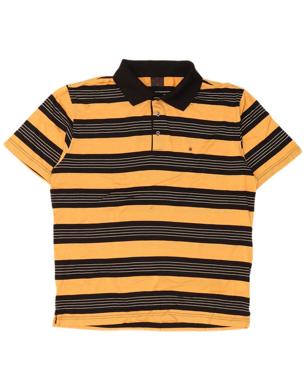 Camisa polo masculina Pierre Cardin de algodão listrado amarelo médio