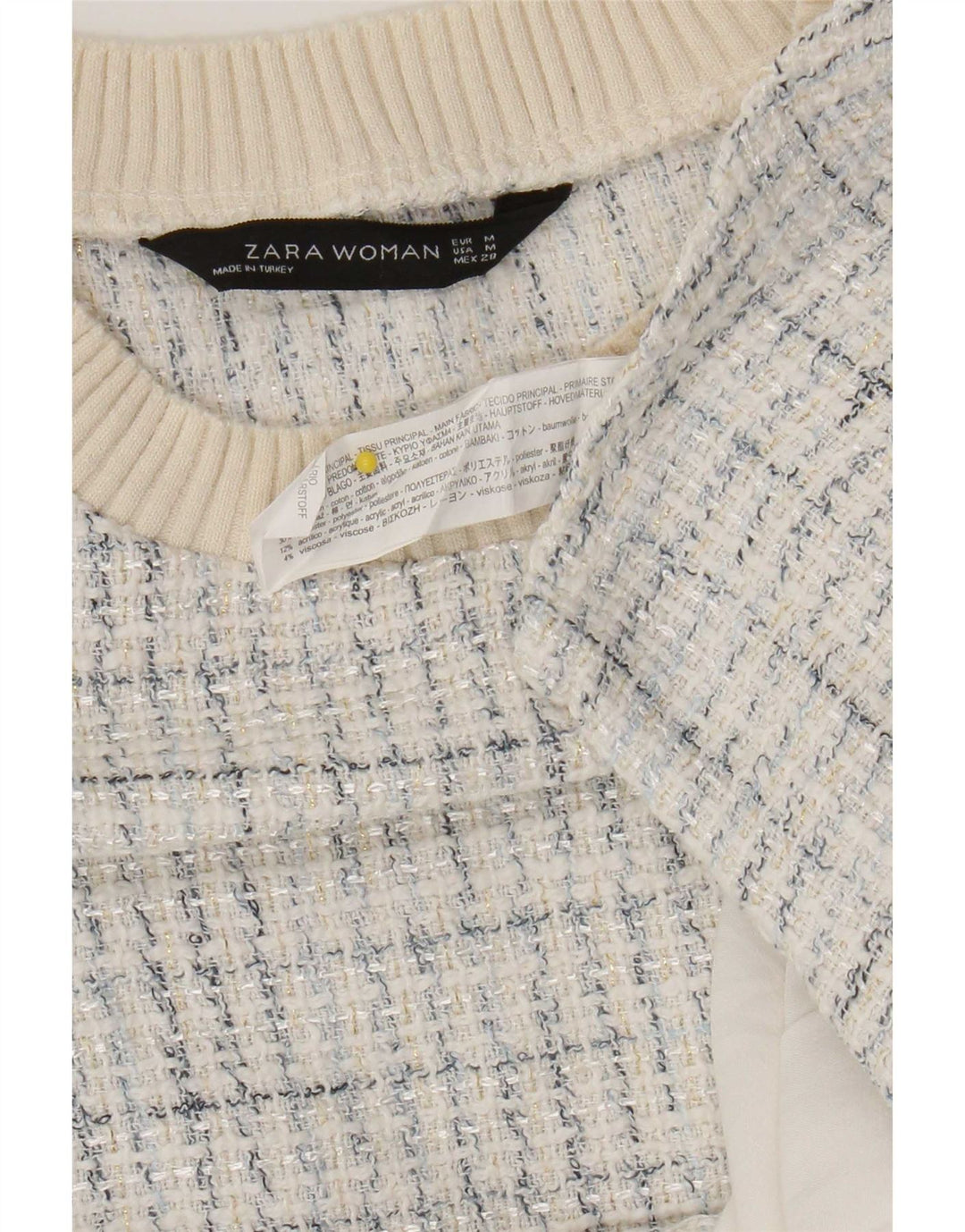 Zara Womens Blouse Top UK 14 Medium White Check Cotton