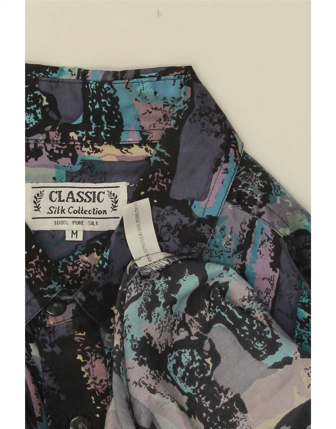 CLASSIC Herren-Kurzarmhemd mit abstraktem Muster, mittelmehrfarbige Seide