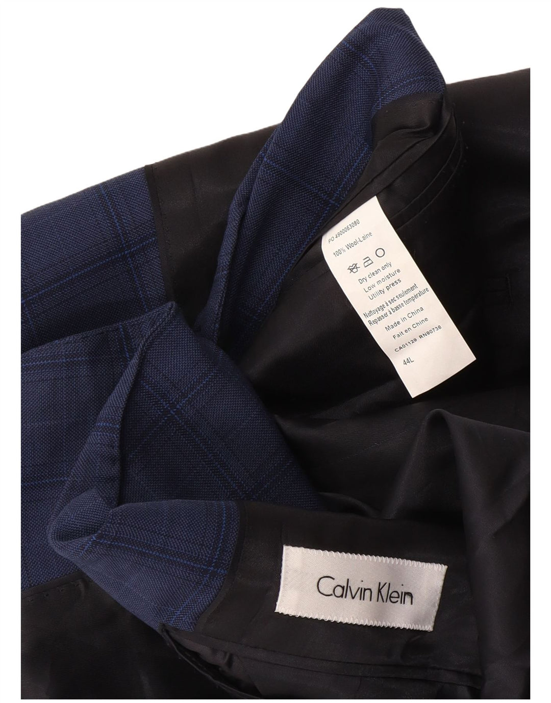 Giacca blazer a 2 bottoni da uomo Calvin Klein Jeans UK 44 2XL lana a quadri blu