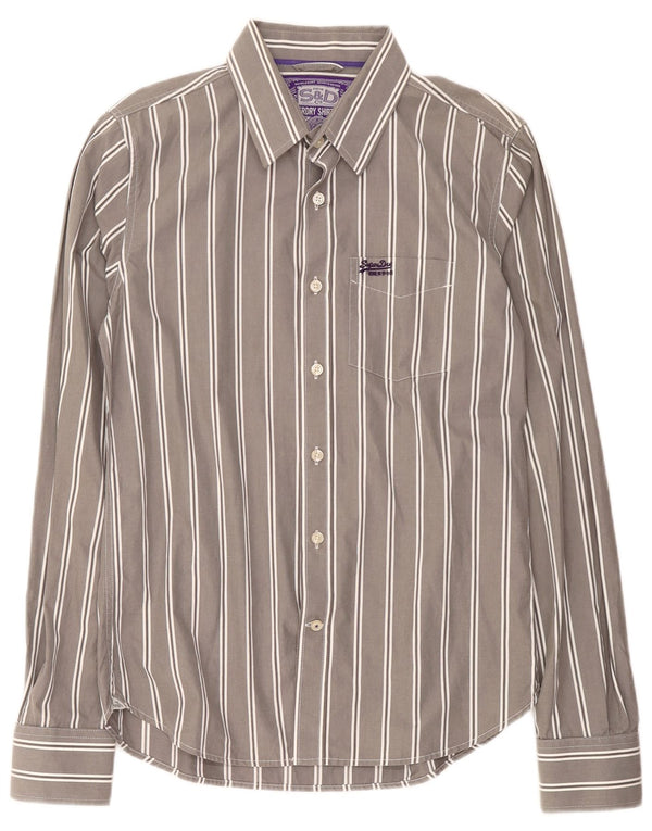 Superdry Herrenhemd XL grau gestreift aus Baumwolle