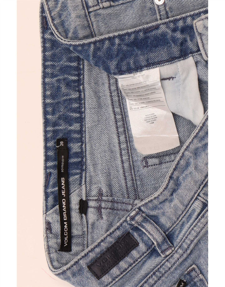 Volcom Womens Boyfriend Fit Distressed Denim Shorts W28 Medium Blue Cotton