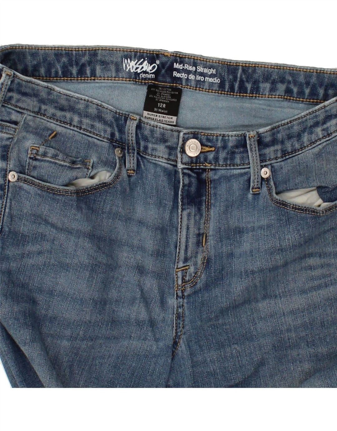 MOSSIMO Womens Stretch Mid Rise Straight Jeans US 12 Large W31 L31 Blue Vintage Mossimo and Second-Hand Mossimo from Messina Hembry 