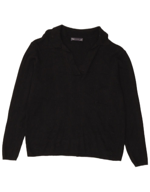 Suéter feminino Marks & Spencer com gola polo, Reino Unido 18 XL, preto, viscose