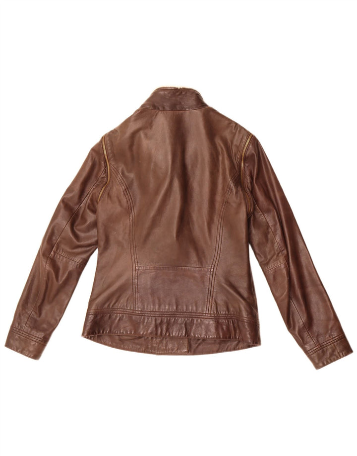 Ted Baker Damen-Lederjacke, Größe 2, kleines braunes Leder