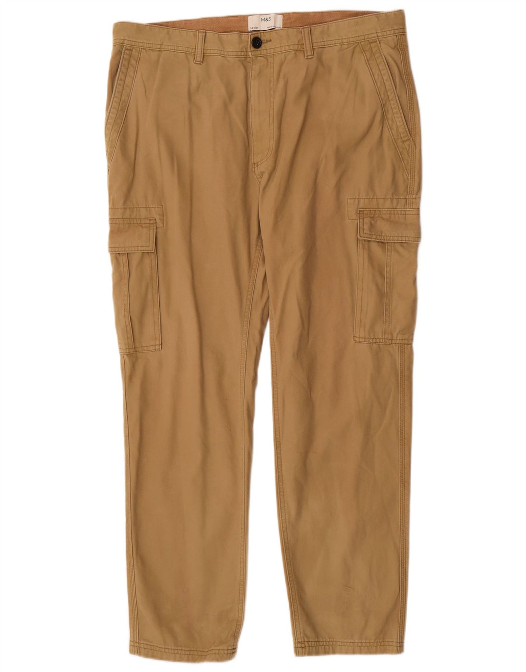 Marks & Spencer Mens Straight Cargo Trousers W38 L31 Brown Cotton
