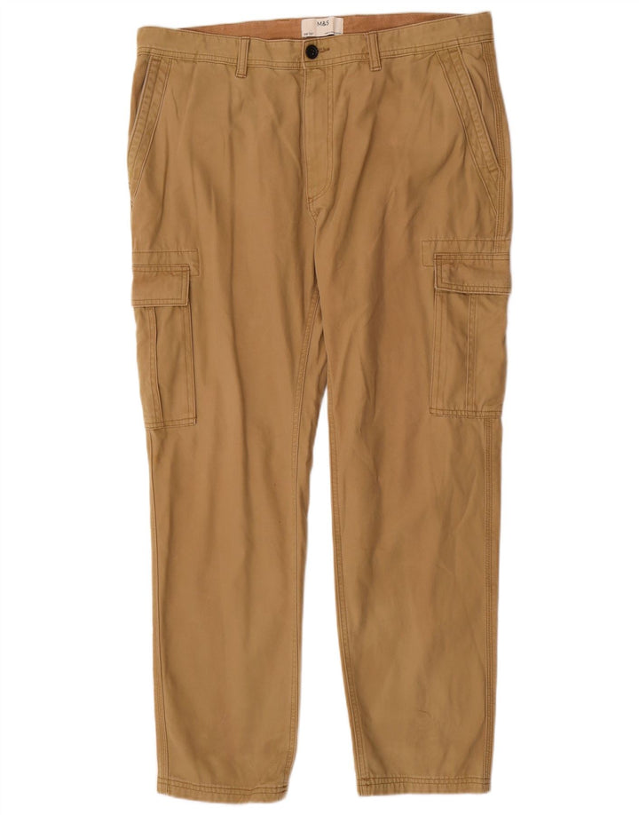 Marks & Spencer Mens Straight Cargo Trousers W38 L31 Brown Cotton