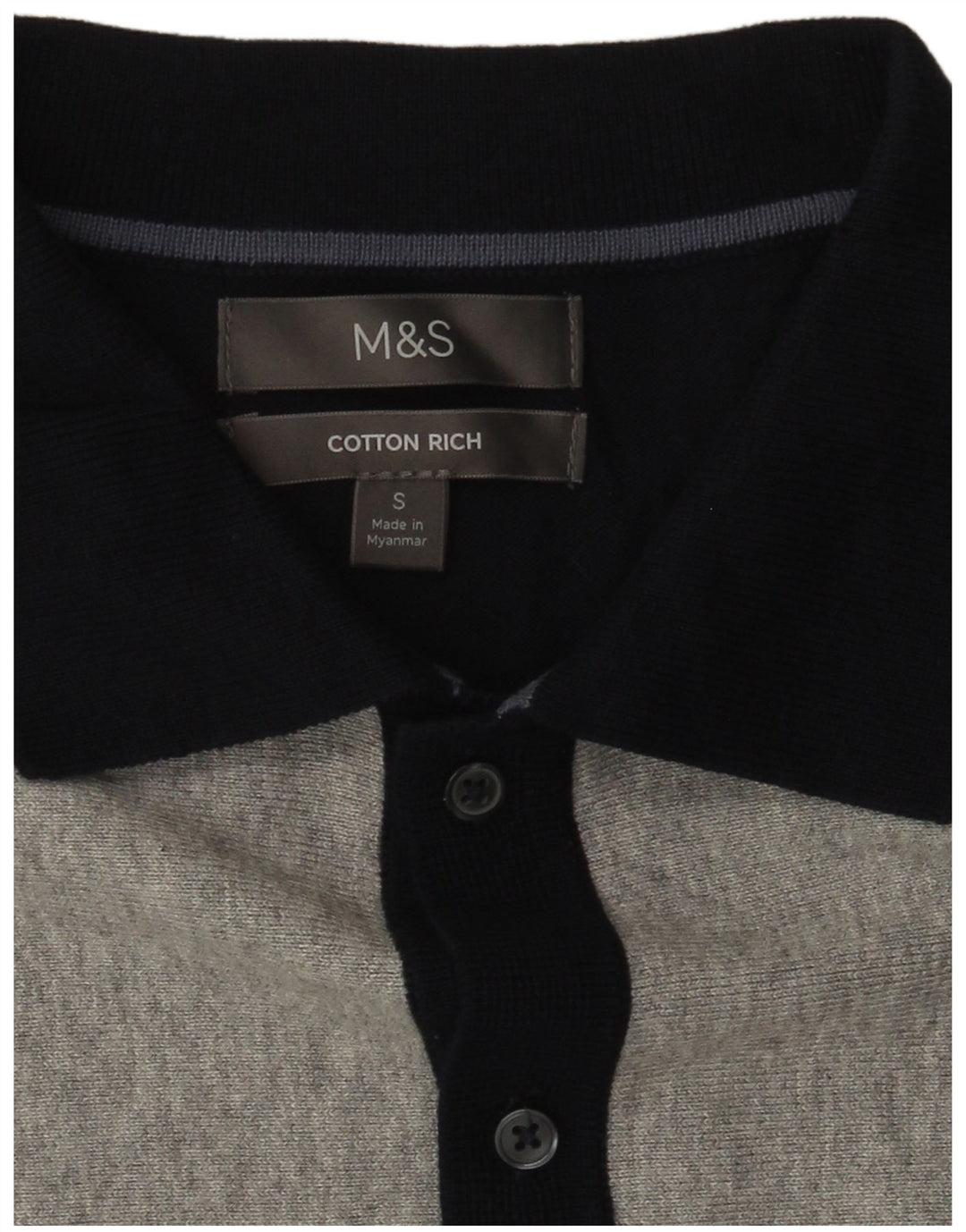 Marks & Spencer Mens Polo Neck Jumper Sweater Small Navy Blue Colourblock