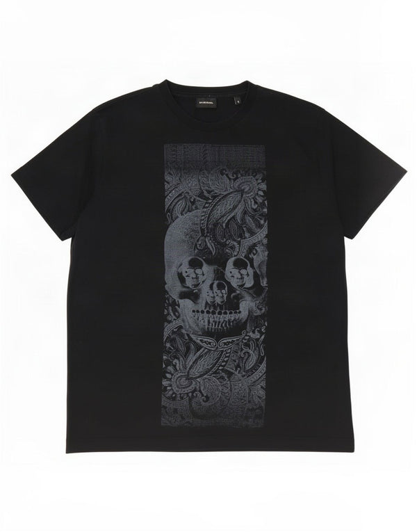 Diesel Mens Graphic T-Shirt Top Small Black Paisley Cotton