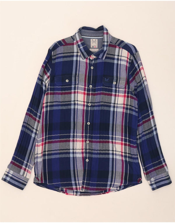 Crew Clothing Chemise en flanelle coupe ajustée pour homme XL en coton à carreaux bleus