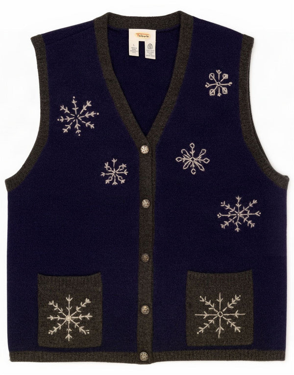 Talbots Womens Cardigan Sweater UK 16 Large Navy Blue Geometric New Wool