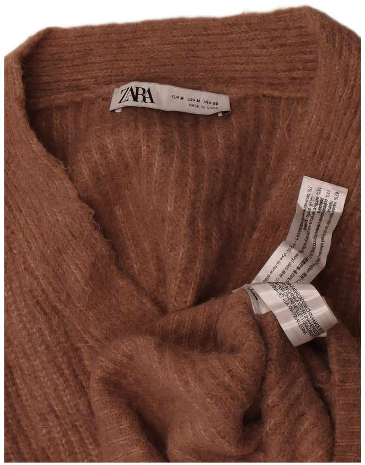 Zara Womens Crop Oversized Cardigan Sweater UK 14 Medium Brown Nylon