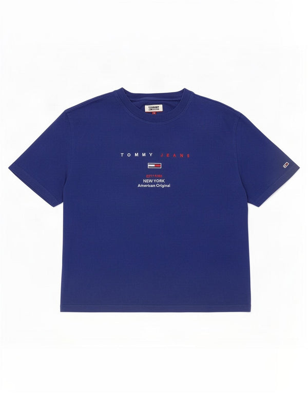 Tommy Hilfiger Womens Crop Graphic T-Shirt Top UK 12 Medium Blue Cotton