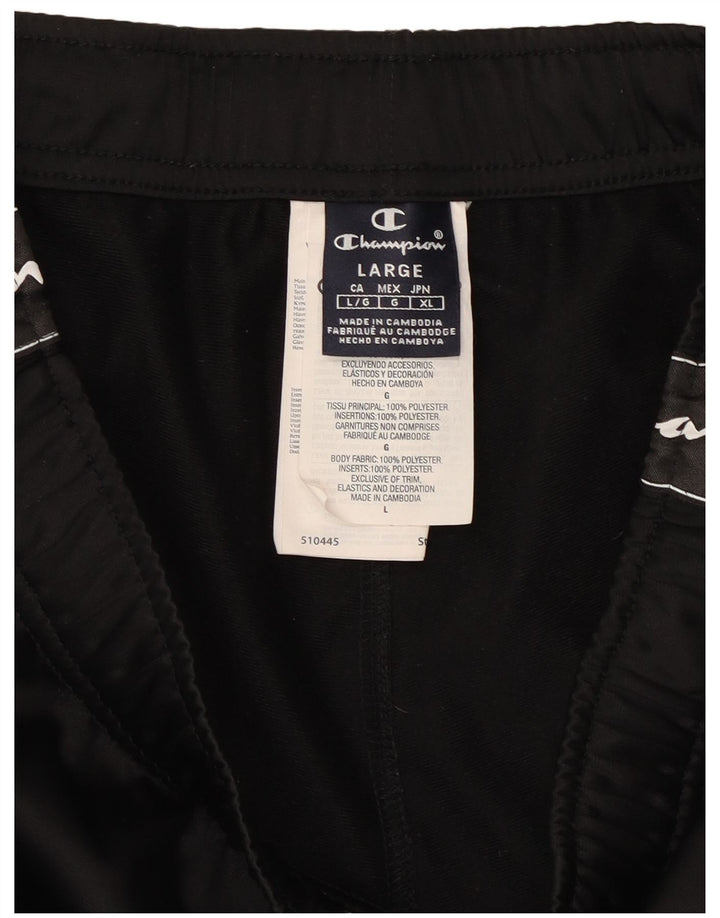 CHAMPION Mens Graphic Tracksuit Trousers Joggers Large  Black Polyester