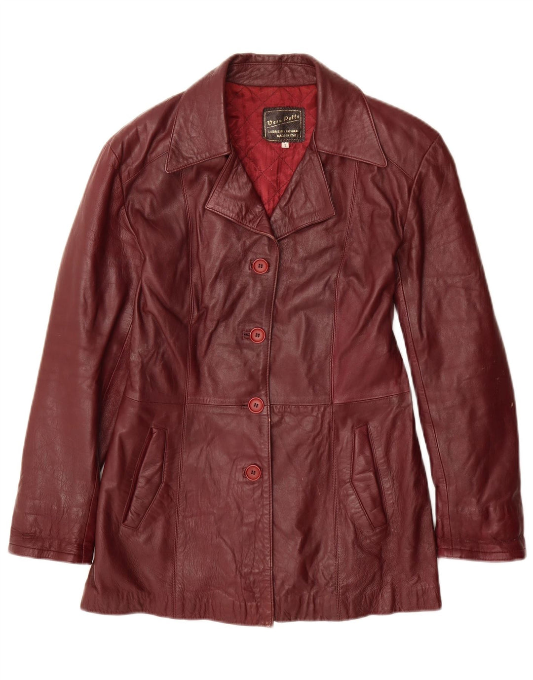 Jachetă vintage din piele cu 4 nasturi pentru femei UK 10 Mic Bordeaux