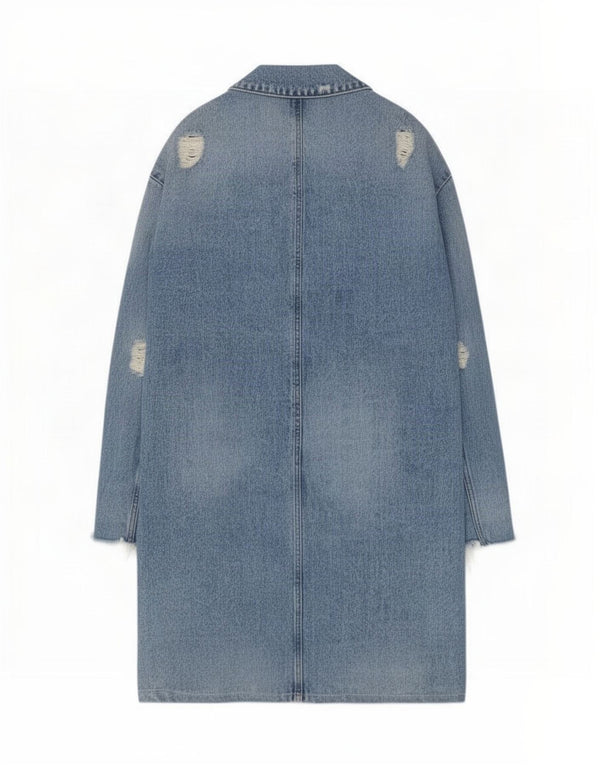 Zara Mujer Trafaluc Abrigo Denim Desgastado UK 44 Azul Medio