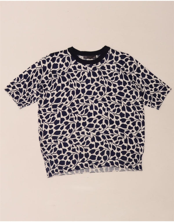 Marks & Spencer Damen T-Shirt Top UK 12 Medium Marineblau Blumenviskose