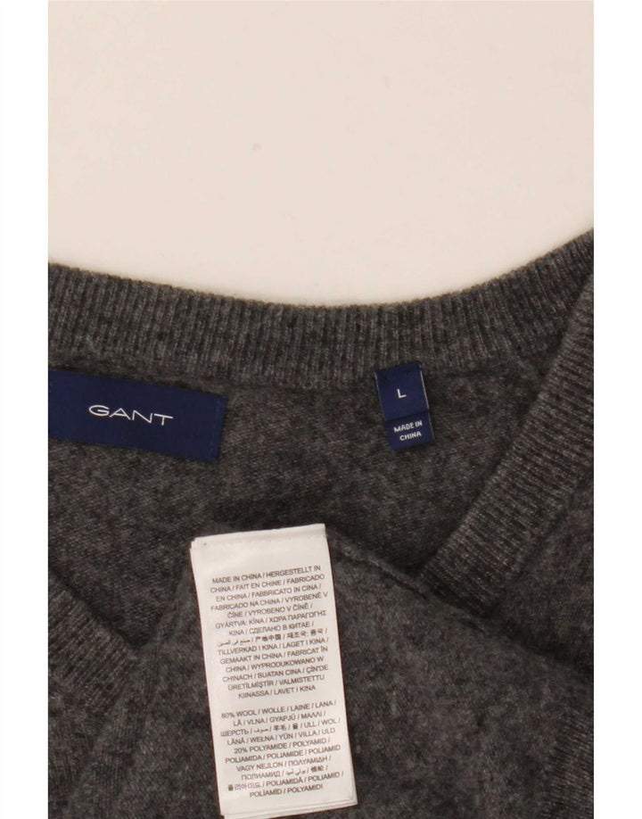 Maglione maglione con scollo a V da donna Gant UK 16 grande lana grigia